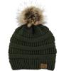 imageAmerican Trends Beanies Women Winter Hats for Women Satin Lined Slouchy Beanie with Pom Pom Warm Cable Knit Snow Ski HatArmy Green