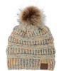 imageAmerican Trends Beanies Women Winter Hats for Women Satin Lined Slouchy Beanie with Pom Pom Warm Cable Knit Snow Ski HatBeige Mix