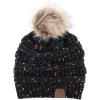imageAmerican Trends Beanies Women Winter Hats for Women Satin Lined Slouchy Beanie with Pom Pom Warm Cable Knit Snow Ski HatBlack Mix