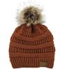 imageAmerican Trends Beanies Women Winter Hats for Women Satin Lined Slouchy Beanie with Pom Pom Warm Cable Knit Snow Ski HatDeep Orange