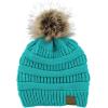 imageAmerican Trends Beanies Women Winter Hats for Women Satin Lined Slouchy Beanie with Pom Pom Warm Cable Knit Snow Ski HatLake Blue