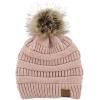 imageAmerican Trends Beanies Women Winter Hats for Women Satin Lined Slouchy Beanie with Pom Pom Warm Cable Knit Snow Ski HatLight Pink