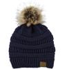imageAmerican Trends Beanies Women Winter Hats for Women Satin Lined Slouchy Beanie with Pom Pom Warm Cable Knit Snow Ski HatNavy Blue