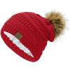 imageAmerican Trends Beanies Women Winter Hats for Women Satin Lined Slouchy Beanie with Pom Pom Warm Cable Knit Snow Ski HatRed