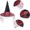imageAmerican Trends Halloween Witch Hat for Women Steeple Lace Halloween Costume Accessory for PartyLacewine Red