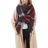 imageAmerican Trends Womens Cozy Warm Winter Fall Blanket Scarf Stylish Soft Chunky Checked Giant Scarves ShawlsBurgundy Red