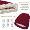 imageSatin Lined Winter Beanie Hats for Women Knit Beanie Hat Slouchy Skull Caps Silk Lining Unisex HatsWine Red