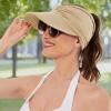 imageSun Hats for Women UV Protection Sun Visor Wide Brim Summer Hats with PonytailBeige