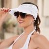 imageSun Hats for Women UV Protection Sun Visor Wide Brim Summer Hats with PonytailWhite