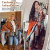 imageWomens Blanket Shawls Wraps Winter Printed Open Front Poncho Cape Plaid Shawls for WomenSeries 25orange