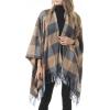 imageWomens Blanket Shawls Wraps Winter Printed Open Front Poncho Cape Plaid Shawls for WomenY Black Coffee Grid