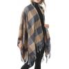 imageWomens Blanket Shawls Wraps Winter Printed Open Front Poncho Cape Plaid Shawls for WomenY Black Coffee Grid