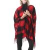 imageWomens Blanket Shawls Wraps Winter Printed Open Front Poncho Cape Plaid Shawls for WomenY Buffalo Red