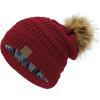imageAmerican Trends Beanies Women Winter Hats for Women Satin Lined Slouchy Beanie with Pom Pom Warm Cable Knit Snow Ski HatBurgundy
