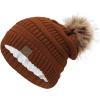 imageAmerican Trends Beanies Women Winter Hats for Women Satin Lined Slouchy Beanie with Pom Pom Warm Cable Knit Snow Ski HatDeep Orange