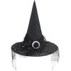 imageAmerican Trends Halloween Witch Hat for Women Steeple Lace Halloween Costume Accessory for PartyLaceblack