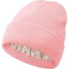imageSatin Lined Winter Beanie Hats for Women Knit Beanie Hat Slouchy Skull Caps Silk Lining Unisex HatsPink