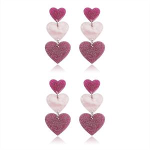 image2 PCS Heart Earrings for Concert 80S Heart Drop Earrings for Halloween Valentines DayDark Pink