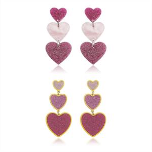 image2 PCS Heart Earrings for Concert 80S Heart Drop Earrings for Halloween Valentines DayDark PinkHot Pink