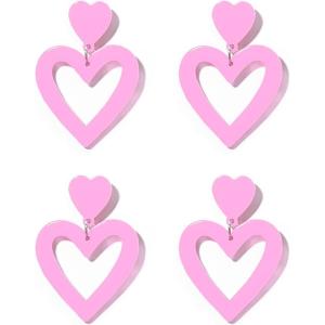 image2 PCS Heart Earrings for Concert 80S Heart Drop Earrings for Halloween Valentines DayPink