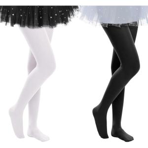 imageAmerican Trends Baby Girls Dance Tights Toddler Footed Ballet Tights StockingsWhiteblack2 Pairs