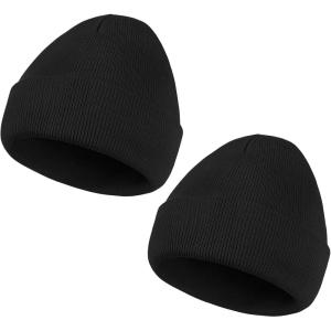 imageAmerican Trends Beanie Hat for Men Women Smile Face Beanies Knit Soft Cute Skull Beanie HatsZ 2 Pack Black