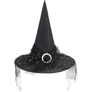 imageAmerican Trends Halloween Witch Hat for Women Steeple Lace Halloween Costume Accessory for PartyLaceblack
