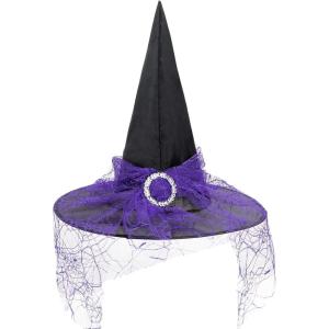 imageAmerican Trends Halloween Witch Hat for Women Steeple Lace Halloween Costume Accessory for PartyLacepurple