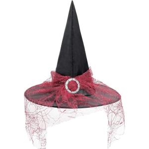 imageAmerican Trends Halloween Witch Hat for Women Steeple Lace Halloween Costume Accessory for PartyLacewine Red