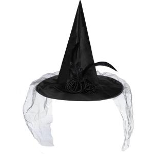 imageAmerican Trends Halloween Witch Hat for Women Steeple Lace Halloween Costume Accessory for PartyX Black