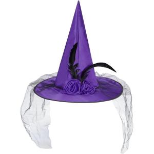 imageAmerican Trends Halloween Witch Hat for Women Steeple Lace Halloween Costume Accessory for PartyX Purple