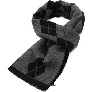 imageAmerican Trends Mens Winter Warm Long Soft Scarf Plaid Tassel Scarf for Men Soft Classic ScarvesBlack  Grey Diamond