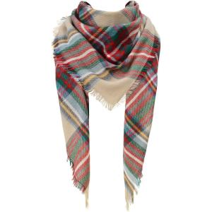 imageAmerican Trends Scarfs for Women Winter Triangle Scarf Classic Plaid Warm Scarf Soft Scarves Knitted Wrap ShawlBeige  Red  Green