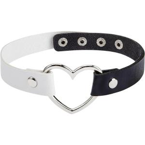 imageAmerican Trends Vintage PU Leather Choker Necklace Love Heart Adjustable Goth Choker Gothic Punk Choker PU Necklace Soft Collar Chain for Women GirlsBlack  White Choker