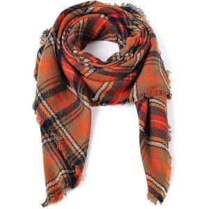 imageAmerican Trends Womens Cozy Warm Winter Fall Blanket Scarf Stylish Soft Chunky Checked Giant Scarves ShawlsBeauty Orange