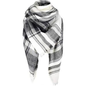 imageAmerican Trends Womens Cozy Warm Winter Fall Blanket Scarf Stylish Soft Chunky Checked Giant Scarves ShawlsBlack White