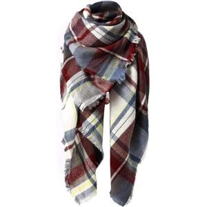 imageAmerican Trends Womens Cozy Warm Winter Fall Blanket Scarf Stylish Soft Chunky Checked Giant Scarves ShawlsPurple Blue Scarf