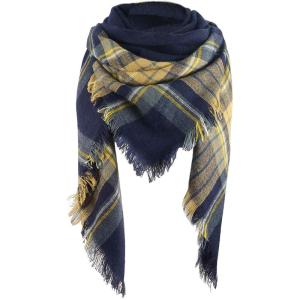 imageAmerican Trends Womens Fall Winter Scarf Plaid Tassel Soft Warm Blanket Scarves Womens Shawl WrapsA Yellow Navy