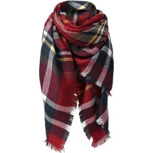 imageAmerican Trends Womens Fall Winter Scarf Plaid Tassel Soft Warm Blanket Scarves Womens Shawl WrapsDeep Red  Navy