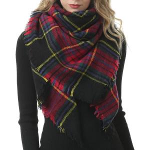 imageAmerican Trends Womens Fall Winter Scarf Plaid Tassel Soft Warm Blanket Scarves Womens Shawl WrapsRed Green Stripes