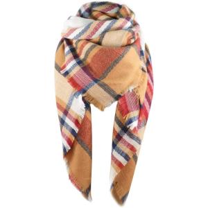 imageAmerican Trends Womens Fall Winter Scarf Plaid Tassel Soft Warm Blanket Scarves Womens Shawl WrapsRed Orange