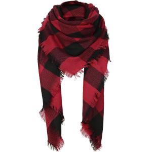 imageAmerican Trends Womens Fall Winter Scarf Plaid Tassel Soft Warm Blanket Scarves Womens Shawl WrapsScarfblack Red