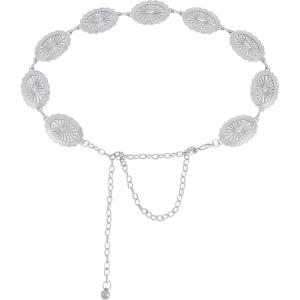 imageAmerican Trends Womens Western Belts Metal Chain Belt Country Cowgirl Belt Waist Chain Y2K Boho Concho BeltSilvera