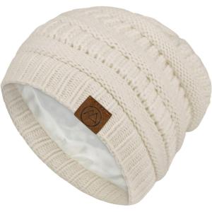 imageBeanies Women Satin Lined Beanie Winter Hats for Women Silk Lined Slouchy Beanie for Winter Warm Knit Cuffed Beanie HatA Beige