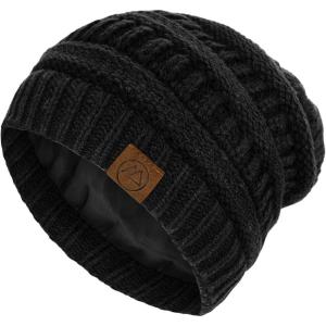 imageBeanies Women Satin Lined Beanie Winter Hats for Women Silk Lined Slouchy Beanie for Winter Warm Knit Cuffed Beanie HatA Black