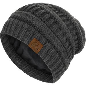 imageBeanies Women Satin Lined Beanie Winter Hats for Women Silk Lined Slouchy Beanie for Winter Warm Knit Cuffed Beanie HatA Dark Grey