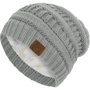 imageBeanies Women Satin Lined Beanie Winter Hats for Women Silk Lined Slouchy Beanie for Winter Warm Knit Cuffed Beanie HatA Light Grey