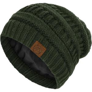 imageBeanies Women Satin Lined Beanie Winter Hats for Women Silk Lined Slouchy Beanie for Winter Warm Knit Cuffed Beanie HatArmy Green