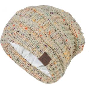 imageBeanies Women Satin Lined Beanie Winter Hats for Women Silk Lined Slouchy Beanie for Winter Warm Knit Cuffed Beanie HatBeige Mix