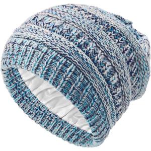 imageBeanies Women Satin Lined Beanie Winter Hats for Women Silk Lined Slouchy Beanie for Winter Warm Knit Cuffed Beanie HatBlue Mix